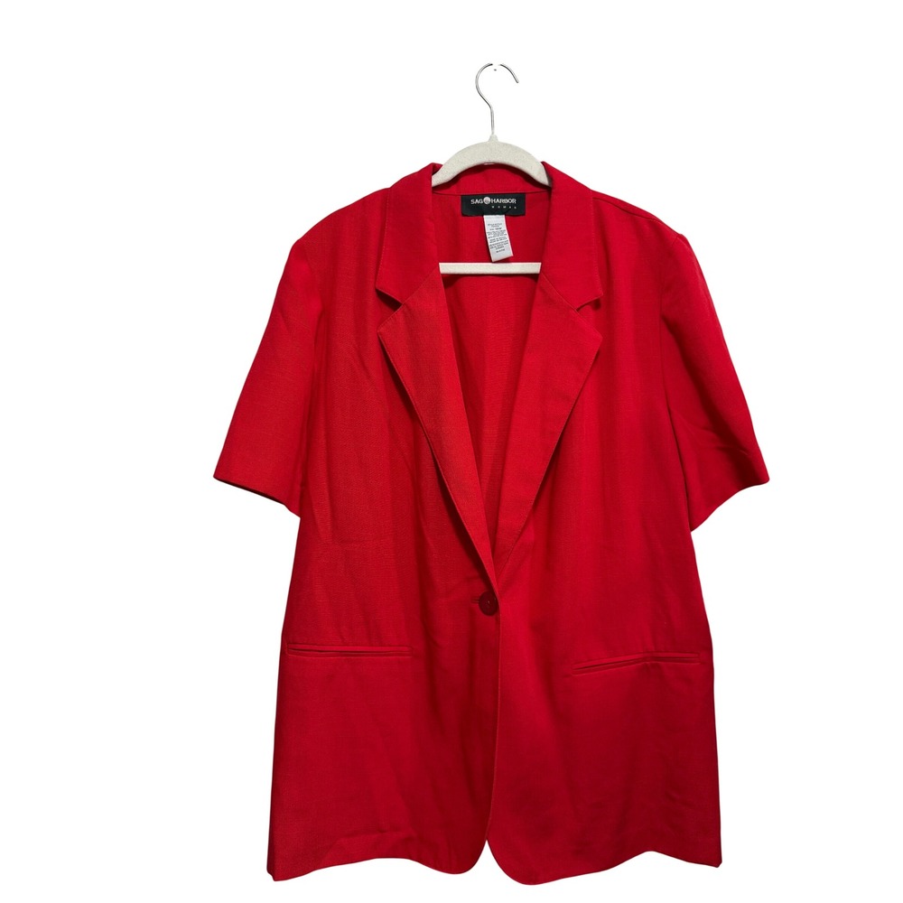 Vintage Sag Harbor Woman Red Short Sleeve Single Button Blazer Jacket 18W NEW